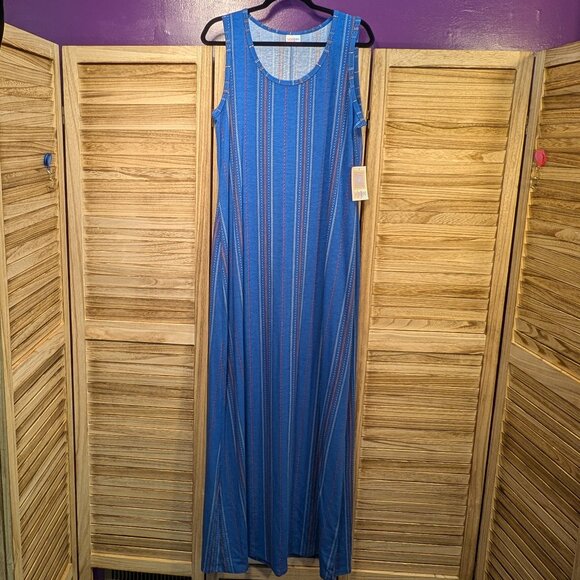LuLaRoe DANI Blue Striped Maxi Dress Size XL - Picture 1 of 7